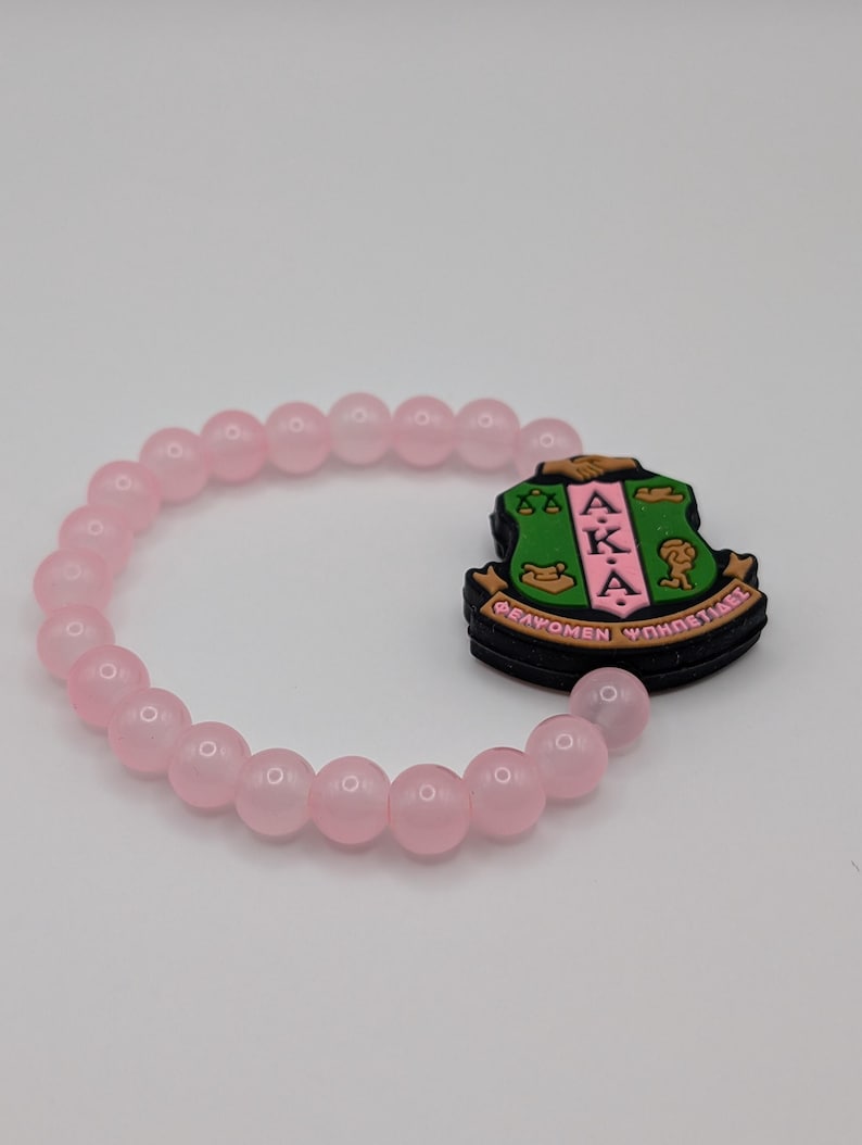 AKA Sorority Bracelet — Pink & Green Beaded