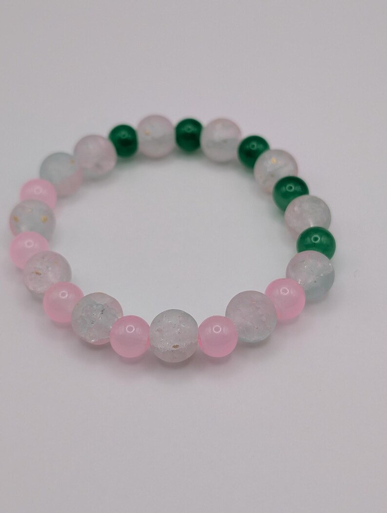 Emerald Green & Pink Beaded Bracelet
