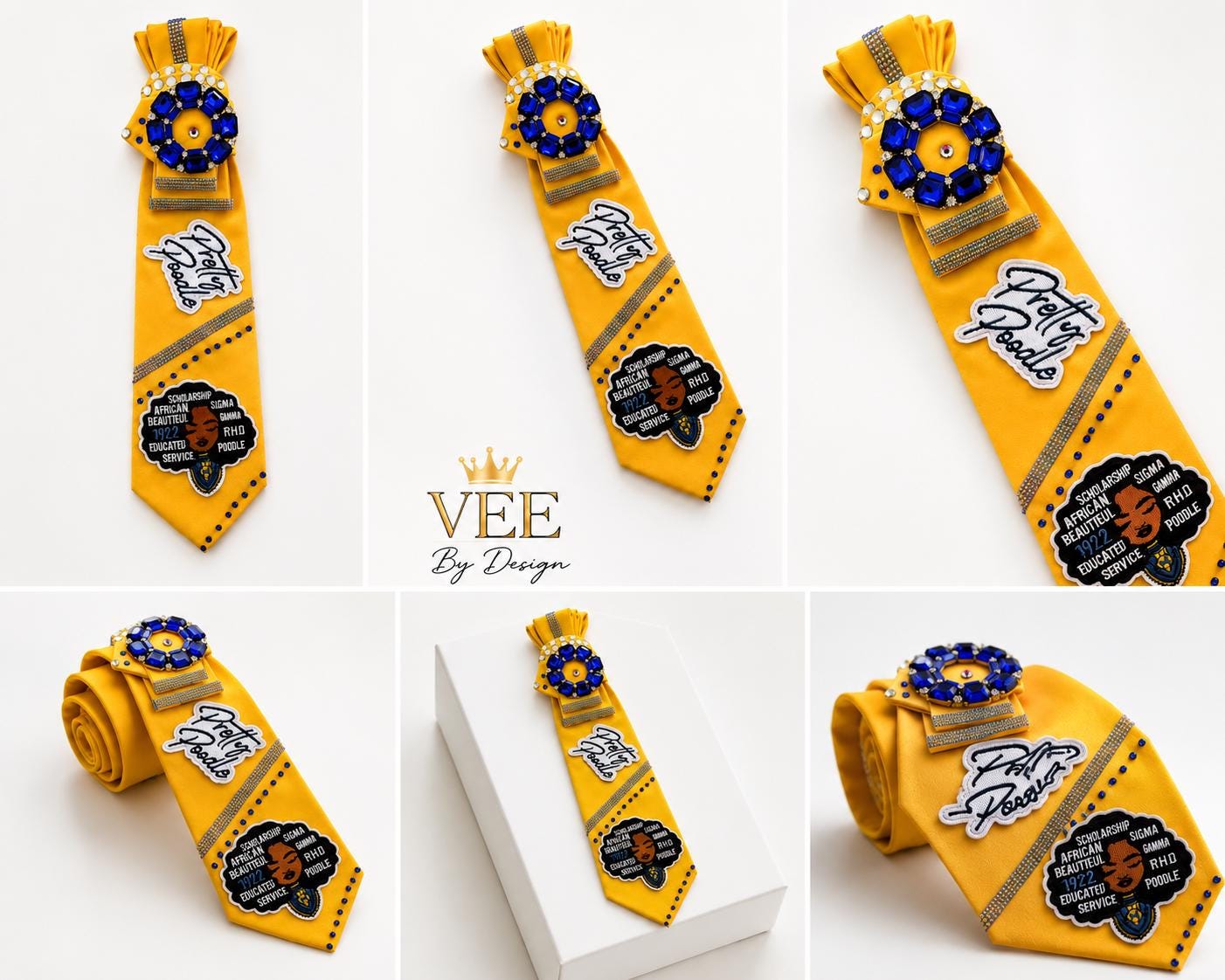 Gold Pretty Poodle Inspired Rhinestone Satin Tie — view 4