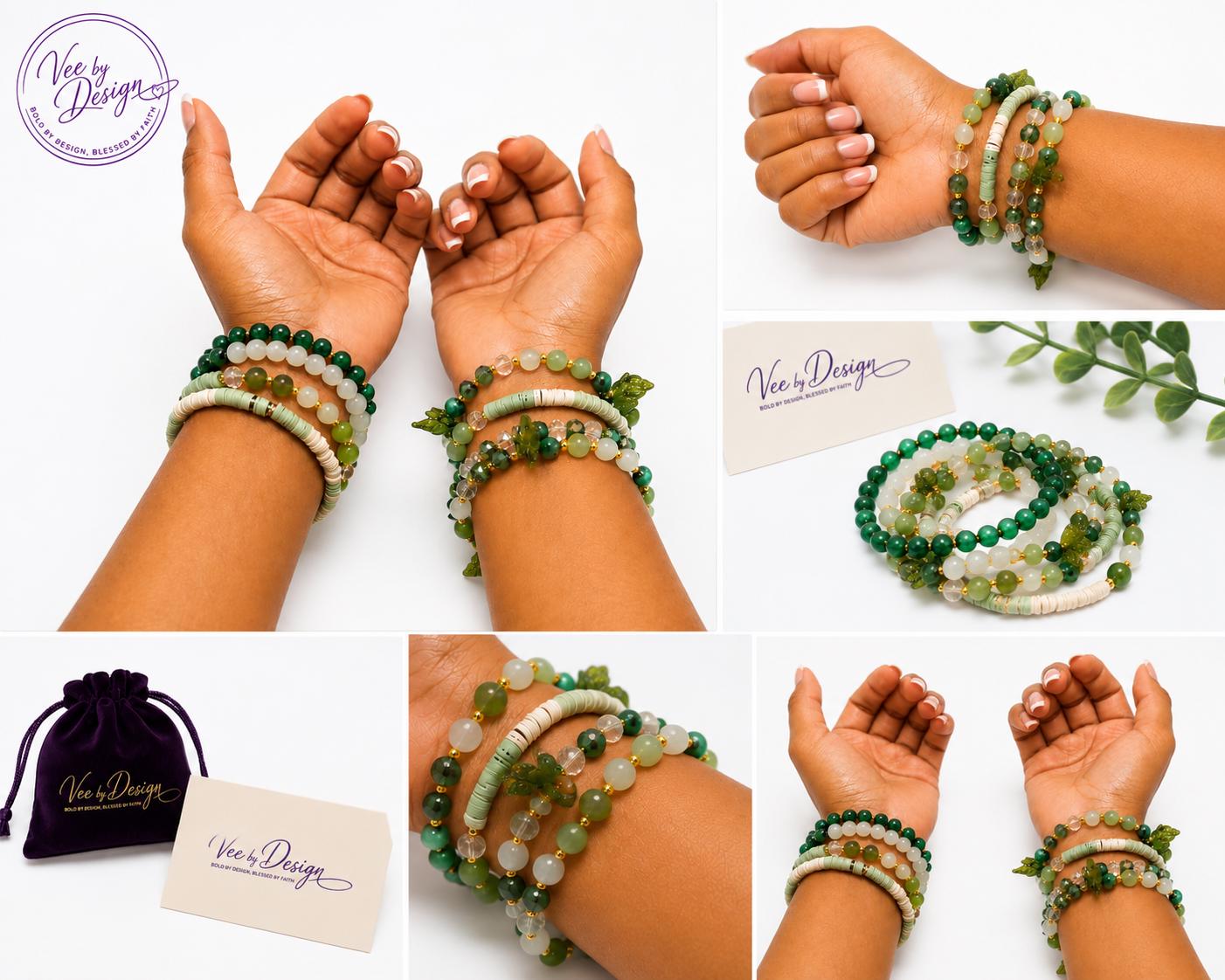 Green Beaded Bracelet Stack — 4 Piece — view 3