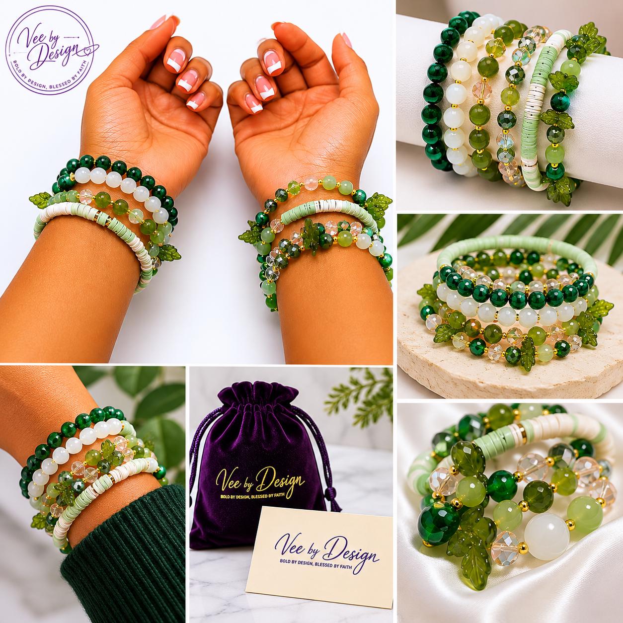 Green Beaded Bracelet Stack — 4 Piece — view 4