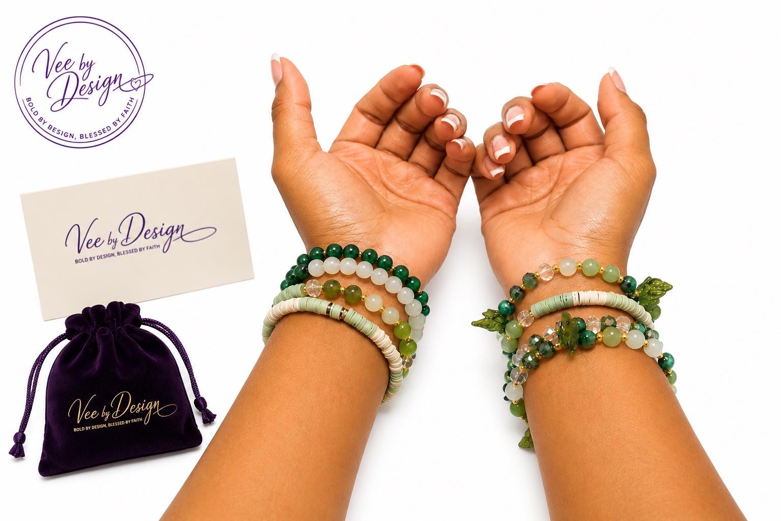 Green Beaded Bracelet Stack — 4 Piece — view 5