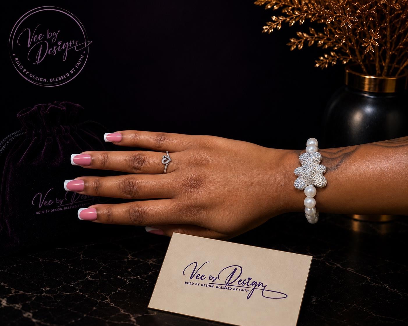 Luxury Pearl Teddy Bear Bracelet — view 2