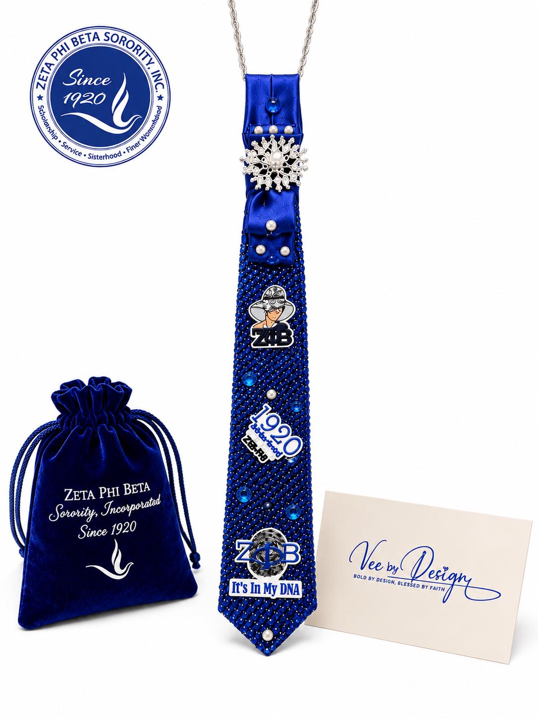 Zeta Inspired Blue Rhinestone Tie Necklace — view 2