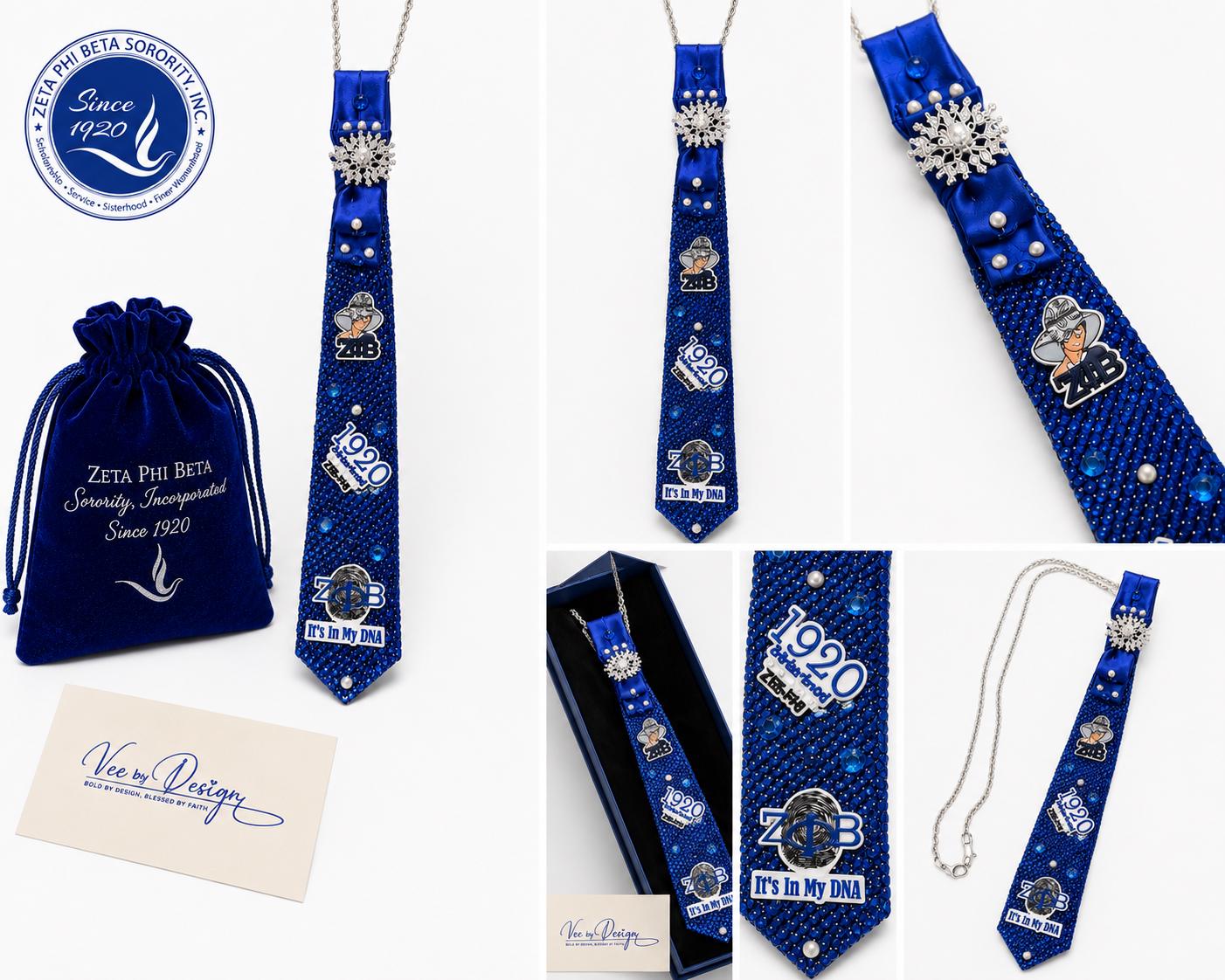 Zeta Inspired Blue Rhinestone Tie Necklace — view 3