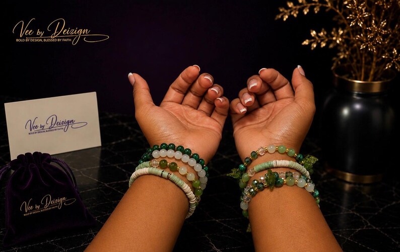 Green Beaded Bracelet Stack — 4 Piece