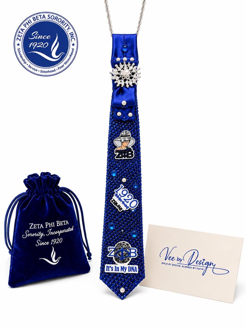Zeta Inspired Blue Rhinestone Tie Necklace